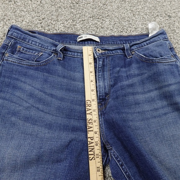 Levis Shorts Womens 16 Dark Blue Denim Jean Jorts Cutoff High Rise Stretch Flex - Picture 4 of 15